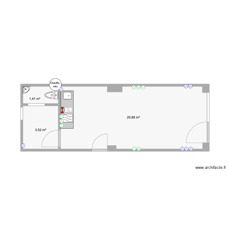 Local avant. Plan de 3 pièces et 26 m2