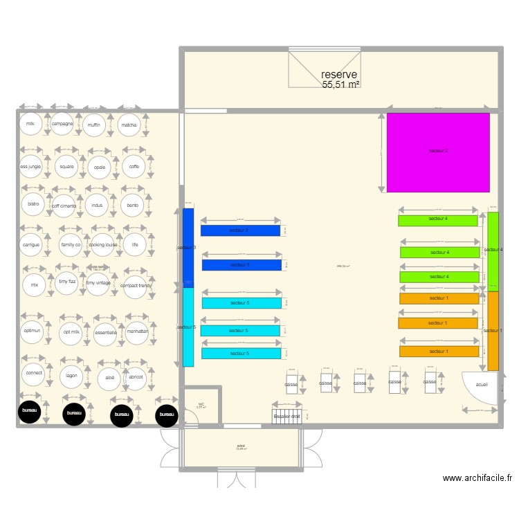 plan de magasin. Plan de 9 pièces et 888 m2