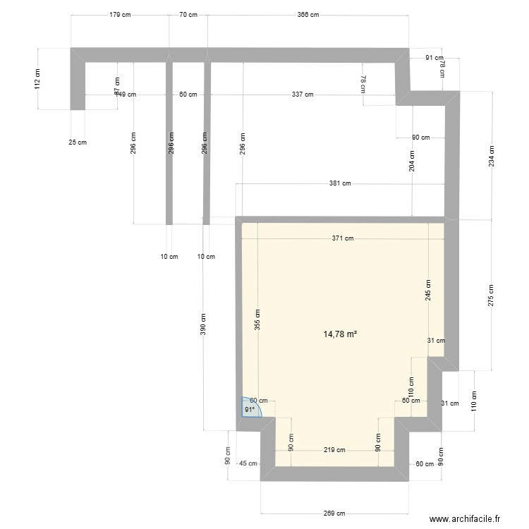 justine 1 et. Plan de 1 pièce et 15 m2