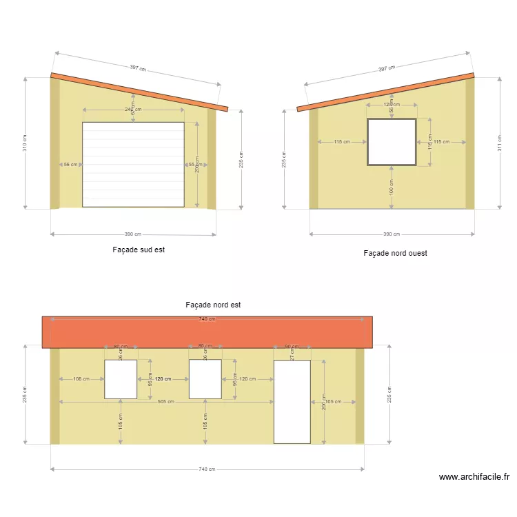 Fa&ccedil;ades garage. Plan de 