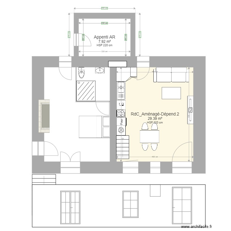 SPDR13-RdC_Aménagé-Dépendances_2. Plan de 2 pièces et 37 m2