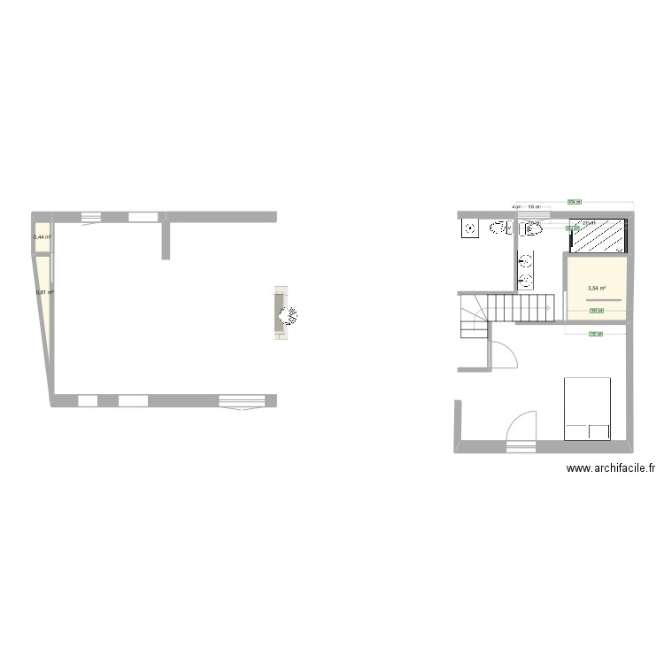 MONHOIUDOU2. Plan de 3 pièces et 5 m2