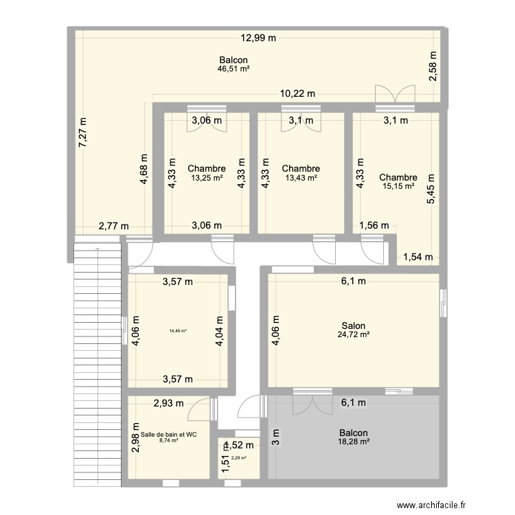 r+1. Plan de 9 pièces et 157 m2
