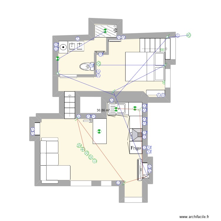 orange diane eclairage. Plan de 1 pièce et 31 m2