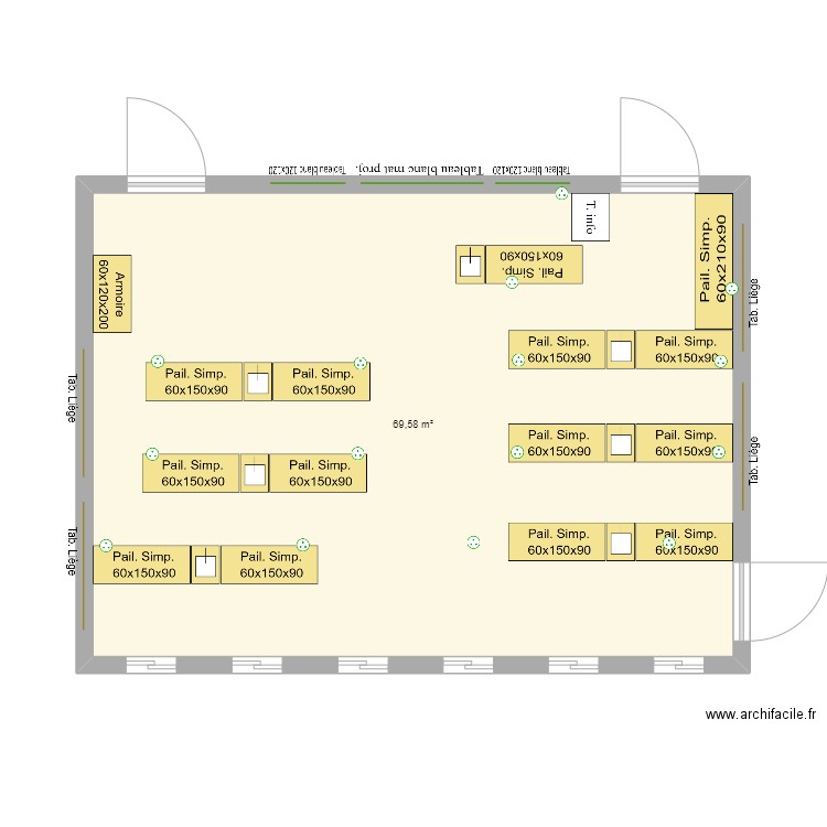 Salle sciences G111. Plan de 1 pièce et 70 m2