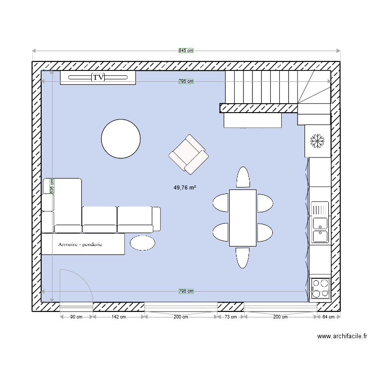 RDC St Julien. Plan de 1 pièce et 50 m2