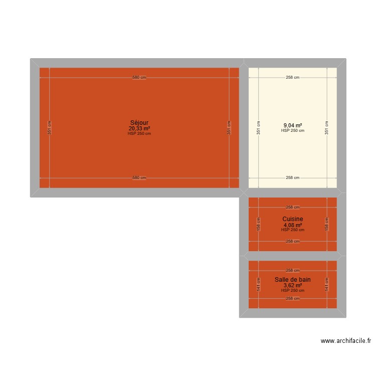 Thones. Plan de 4 pièces et 37 m2