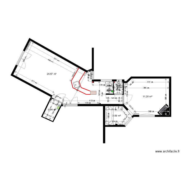 Plan existant appartement Pêcheux. Plan de 0 pièce et 0 m2