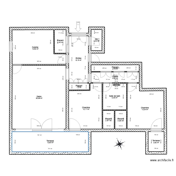 Appart 4. Plan de 16 pièces et 117 m2