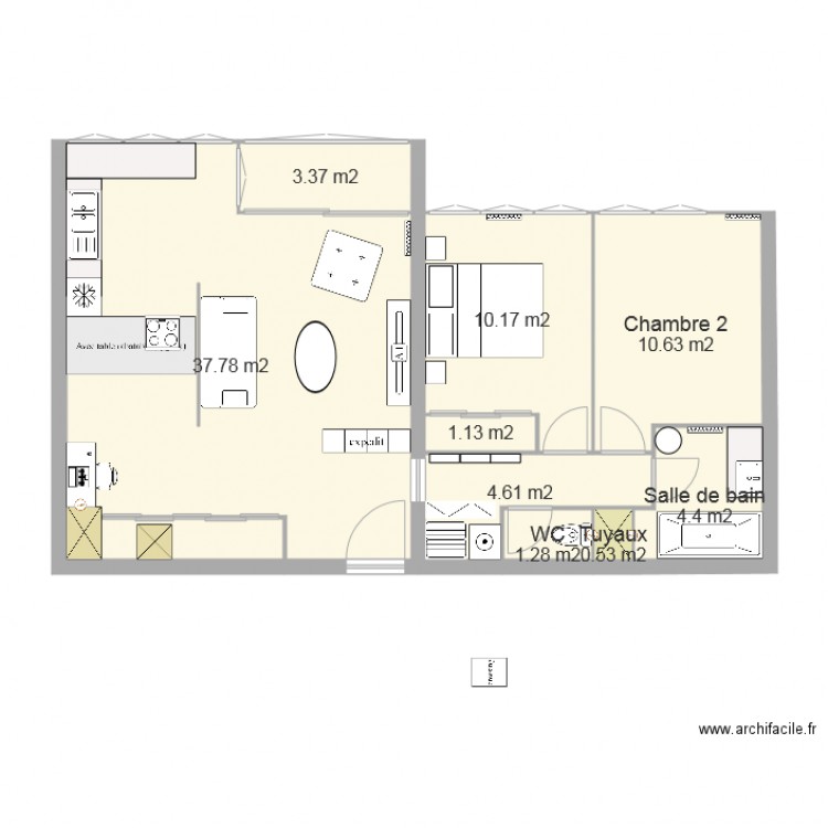 Cuisine au fond. Plan de 0 pièce et 0 m2