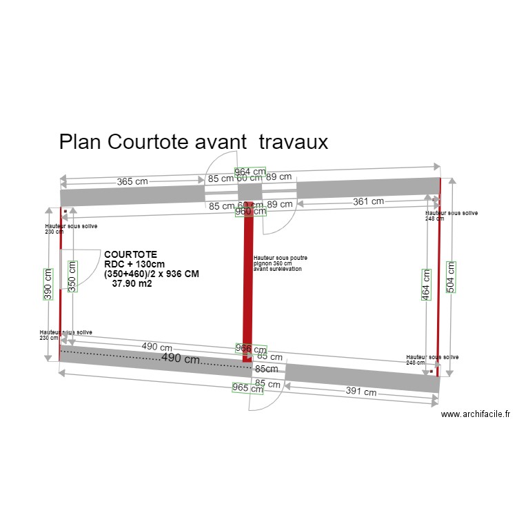 plan courtote avant travaux avec dimensions exactes. Plan de 0 pièce et 0 m2