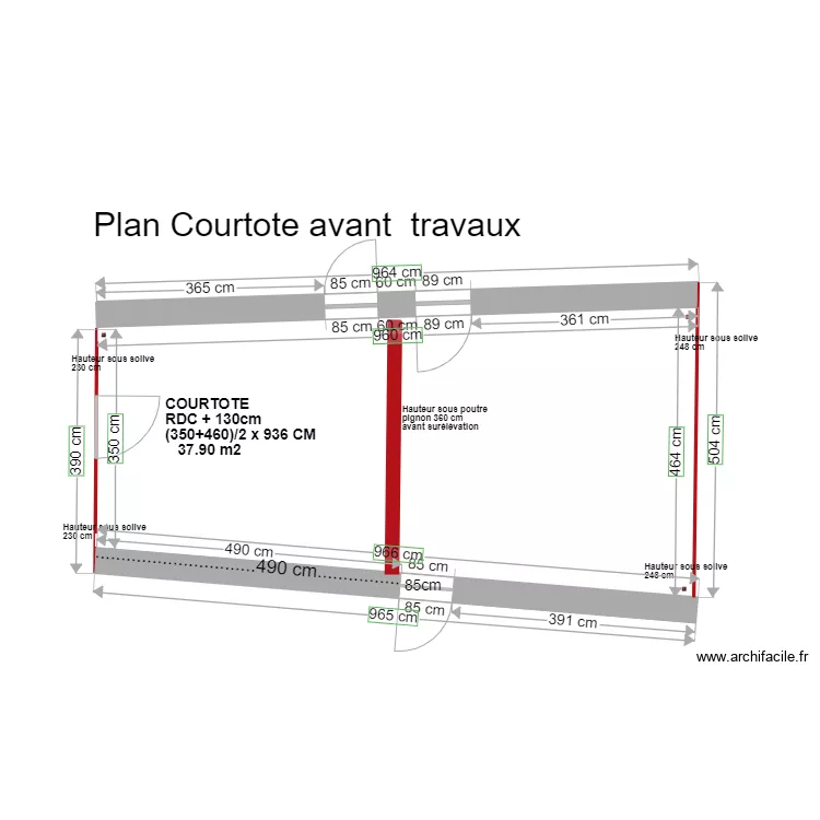 plan courtote avant travaux avec dimensions exactes. Plan de 