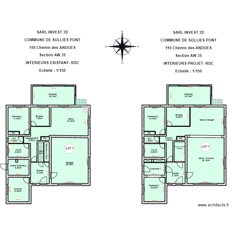 SARL INVEST 3D RDC MODIFS TRAVAUX. Plan de 27 pièces et 275 m2