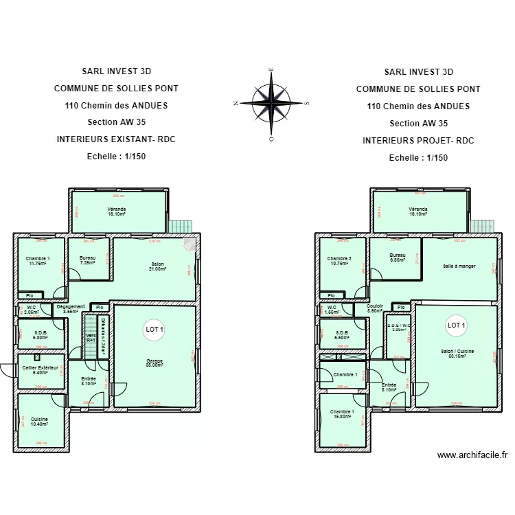 SARL INVEST 3D RDC MODIFS TRAVAUX. Plan de 