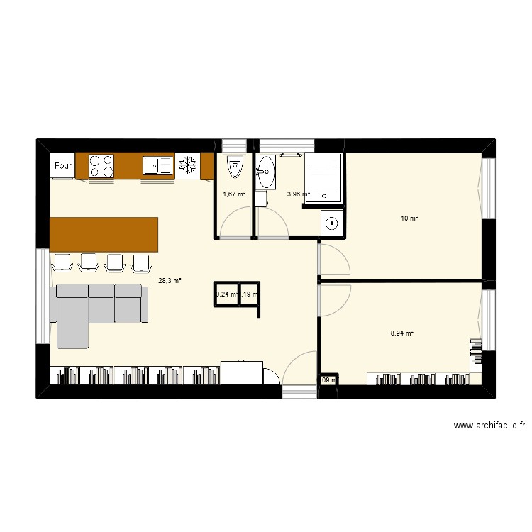 appartement. Plan de 8 pièces et 54 m2