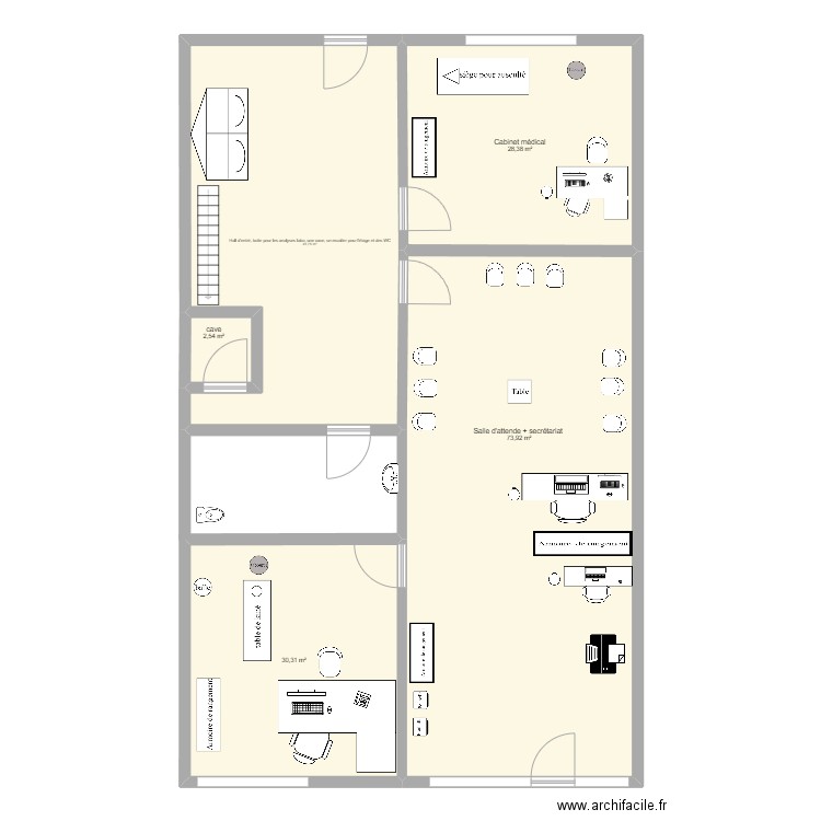 Rez de chaussée. Plan de 5 pièces et 181 m2