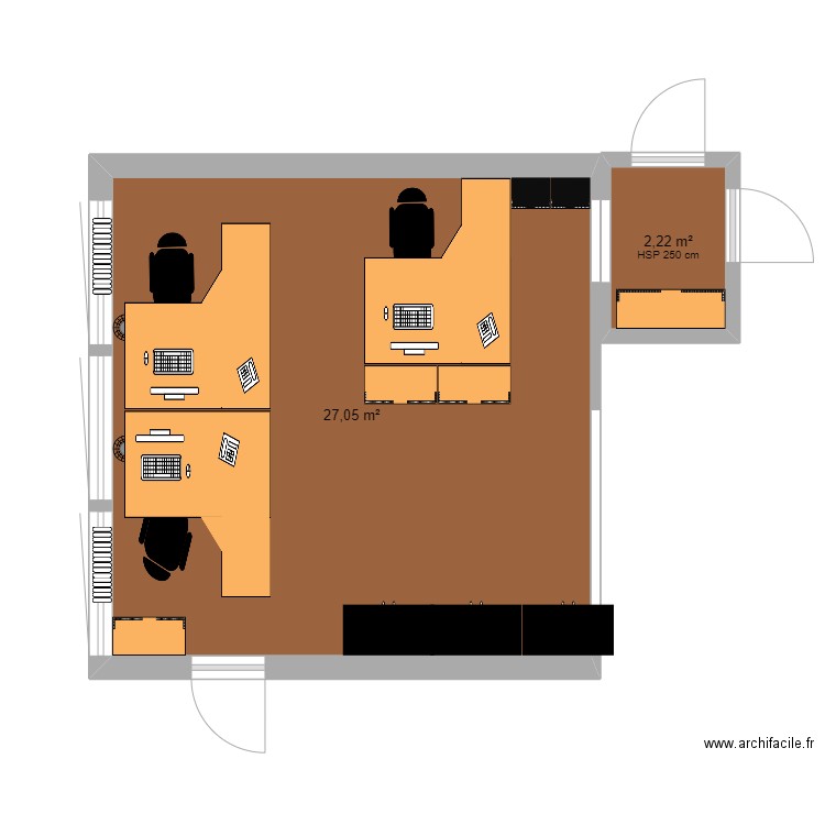 BUREAU. Plan de 2 pièces et 29 m2
