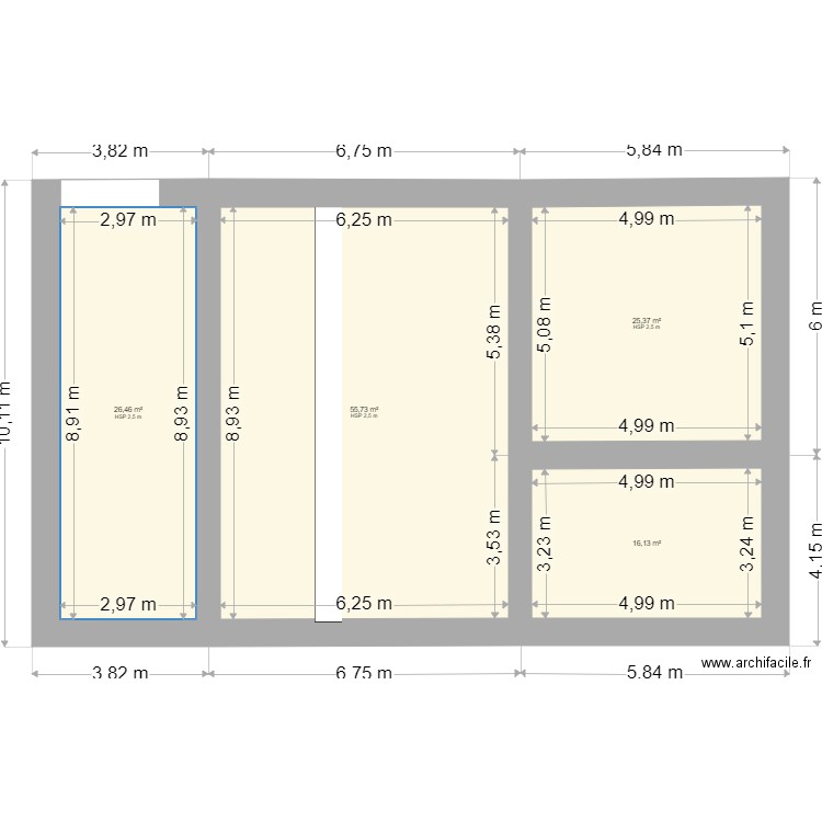 La chape. Plan de 4 pièces et 124 m2