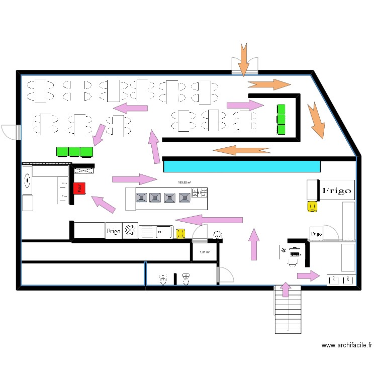 cuisine . Plan de 2 pièces et 200 m2