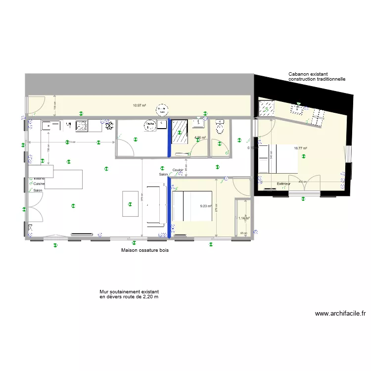 maison bois Poggio avec plan électrique. Plan de maison bois Poggio avec plan électrique. Plan de