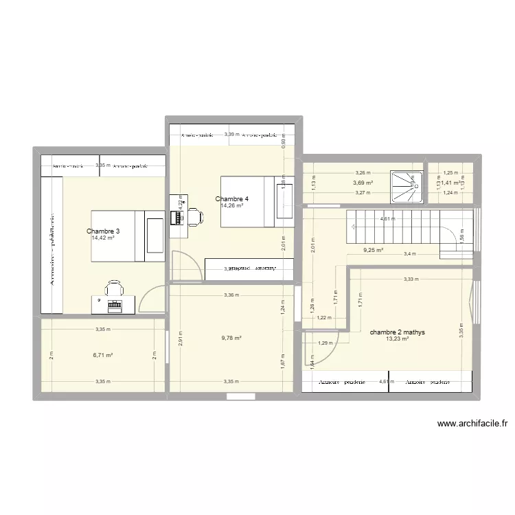 suite parentale. Plan de 8  et 73 m²