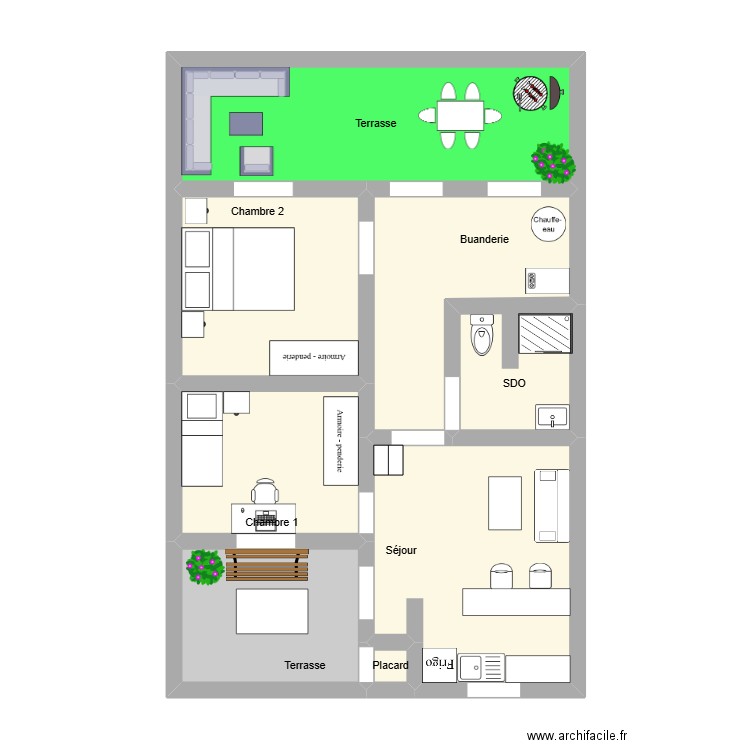 60 av des hetres. Plan de 8 pièces et 60 m2
