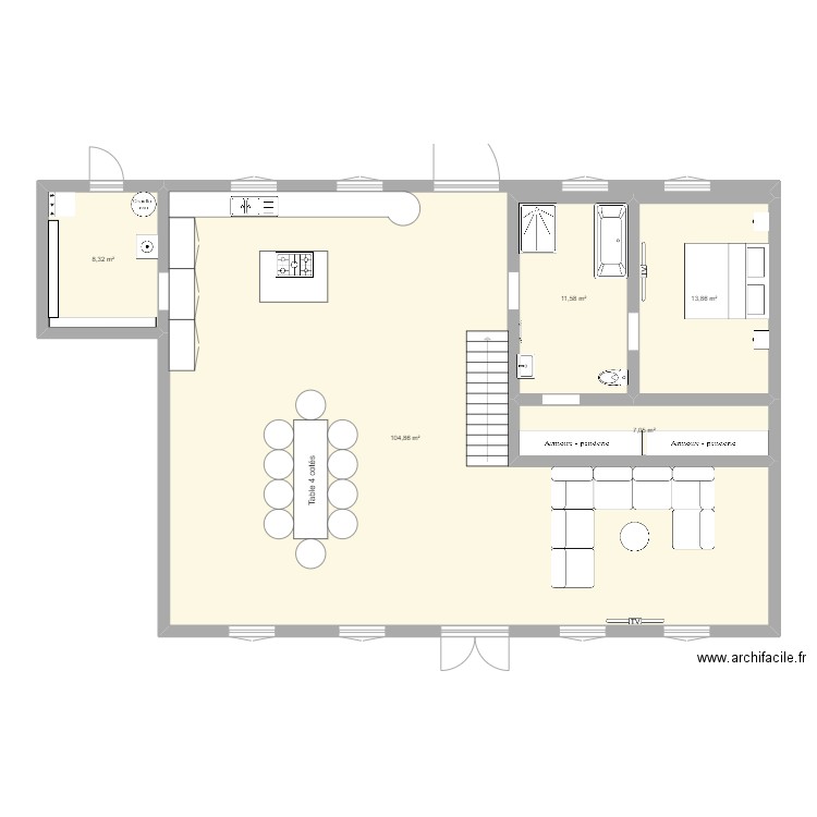 Maison mamie 2. Plan de 5 pièces et 146 m2