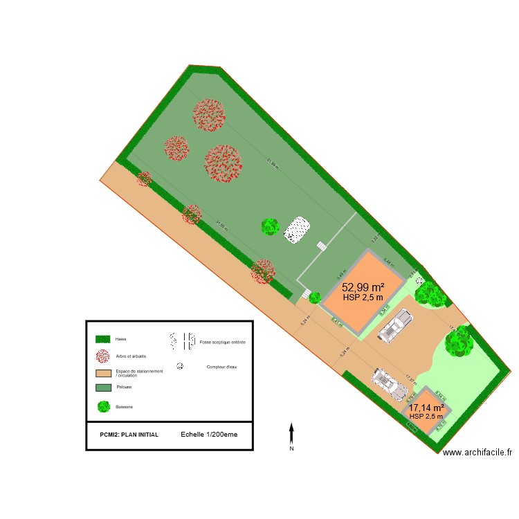 Plan initial. Plan de 2 pièces et 70 m2