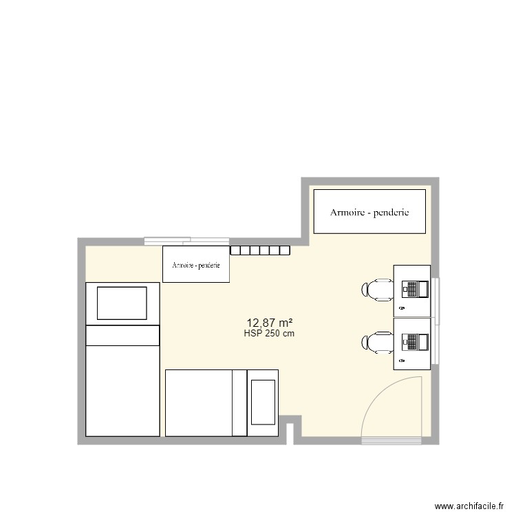 plan de chambre. Plan de 1 pièce et 13 m2