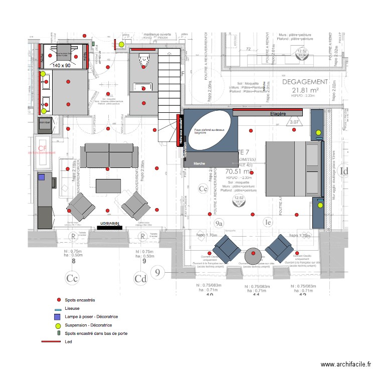 Chambre 7 Plan éclairage. Plan de 0 pièce et 0 m2