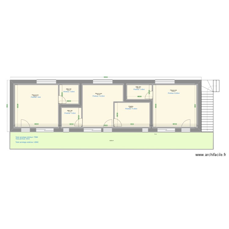 Agrandissement. Plan de 9 pièces et 198 m2