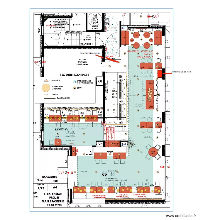 Brasserie  armoire &agrave; vin. Plan de 