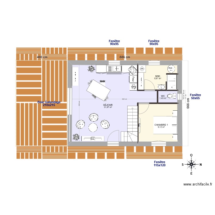 Rebouc RDC bis. Plan de 4 pièces et 48 m2