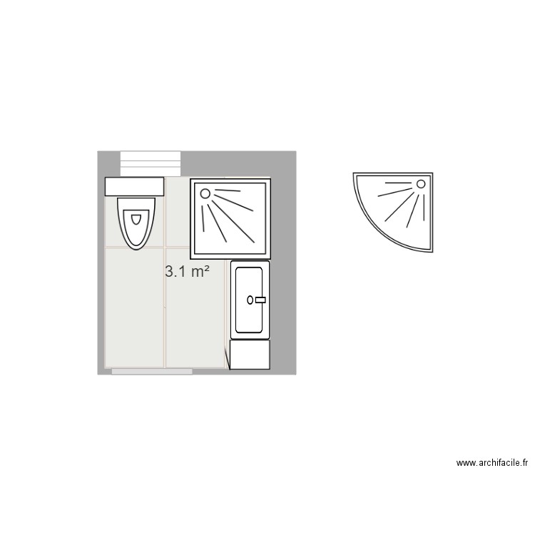 salle eau Legeay. Plan de 1 pièce et 3 m2