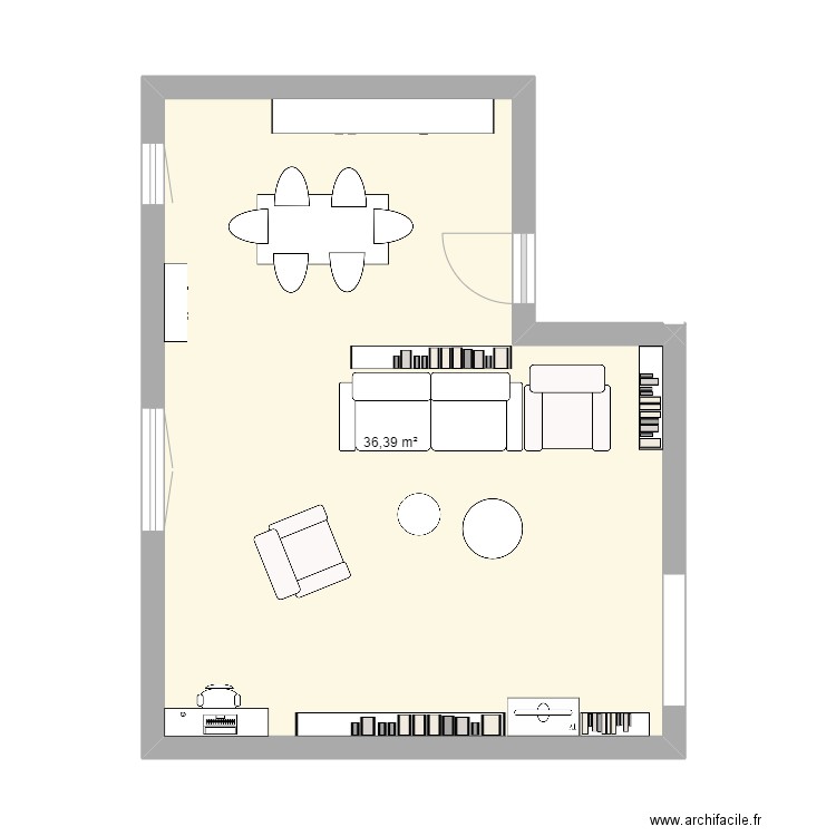 SalonOption3. Plan de 1 pièce et 36 m2