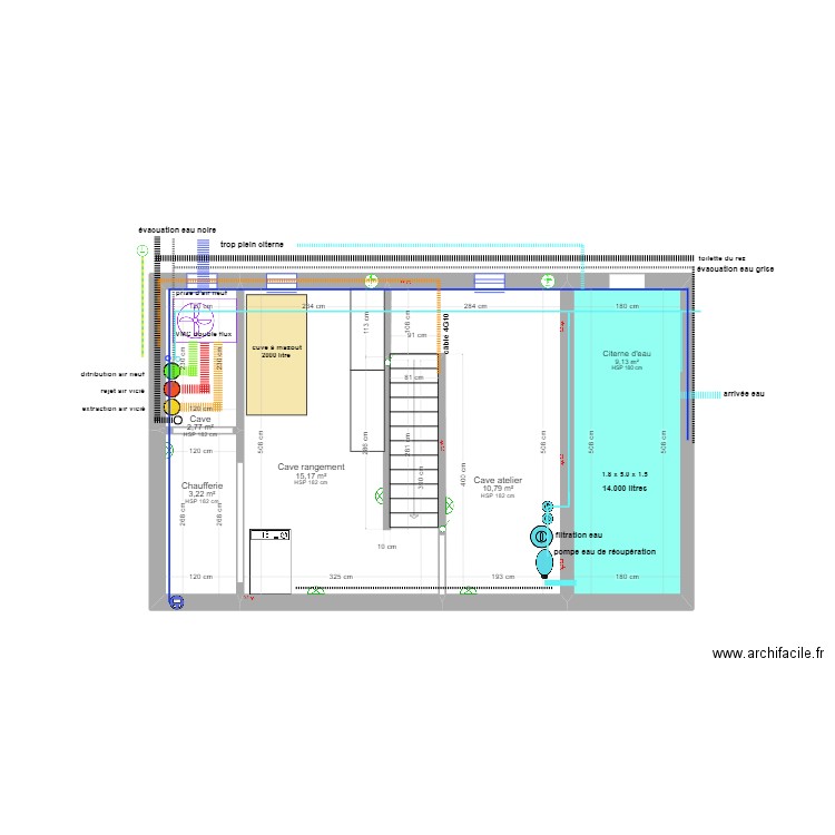 Arquenne cave noir et blanc. Plan de 5 pièces et 41 m2