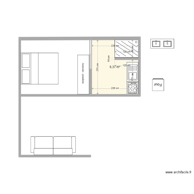 bungalow1. Plan de 1 pièce et 6 m2