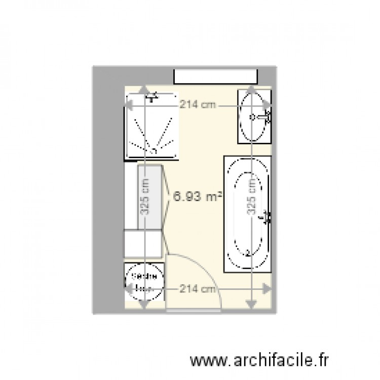 Projet salle de bains Simon. Plan de 1 pièce et 7 m2