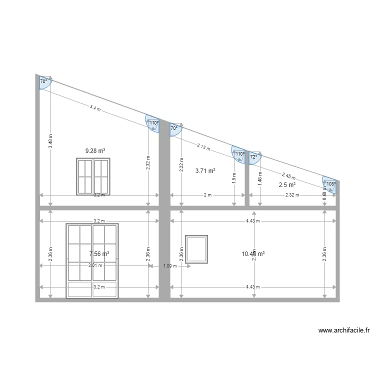 condeon 2 facade apres modif toiture et plancher. Plan de 