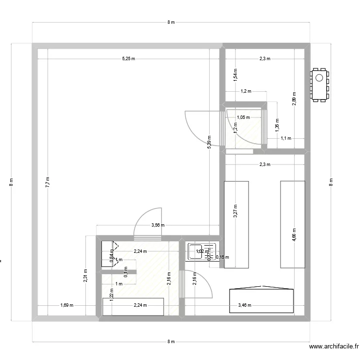 pi&eacute;ce basse V2. Plan de 5  et 56 m²