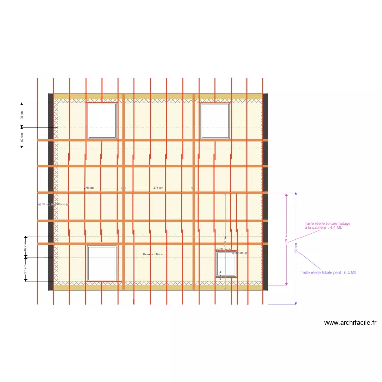 Maison charpente. Plan de 