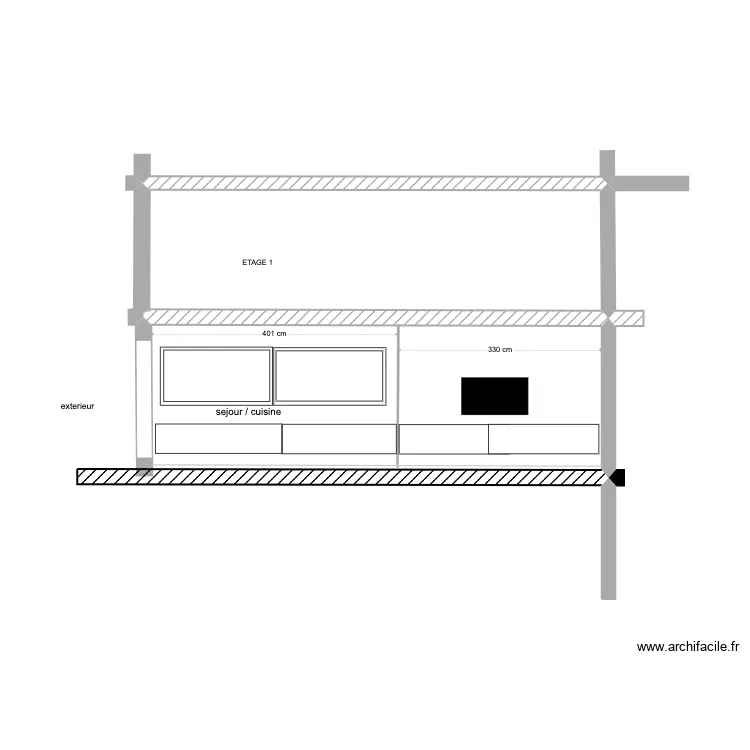 elevation cot&eacute; s&eacute;jour . Plan de 