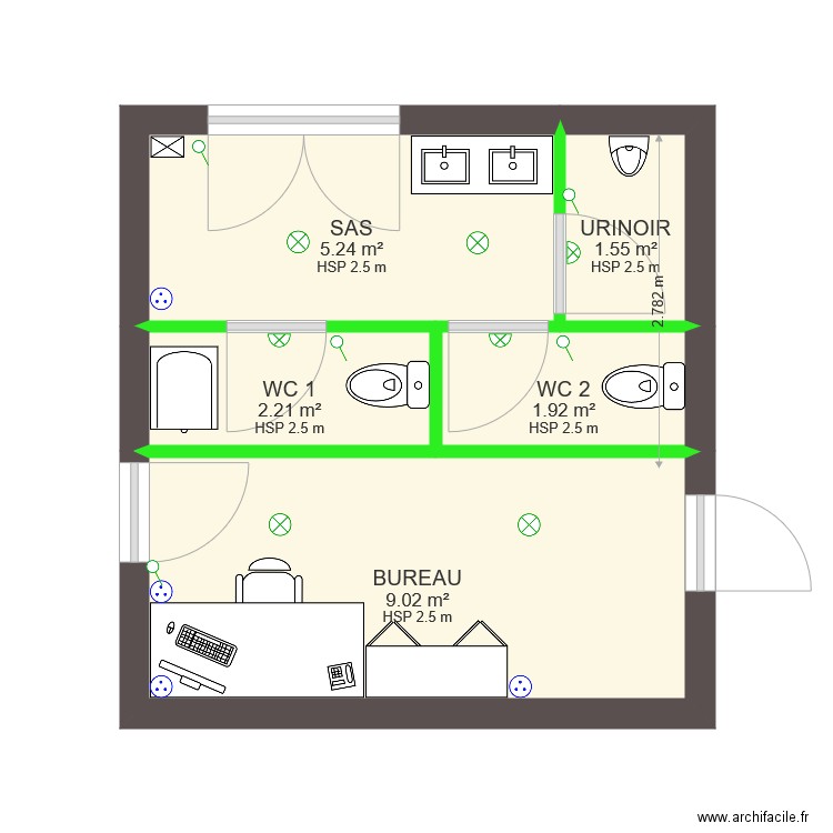 toilette et bureau sols et murs. Plan de 0 pièce et 0 m2