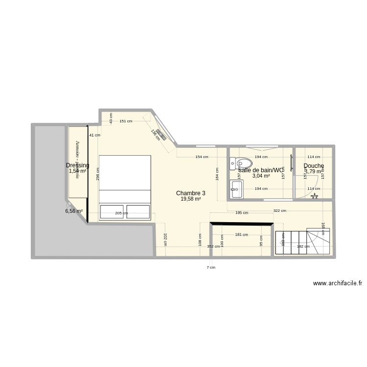 Duclaux etage 7. Plan de 5 pièces et 33 m2