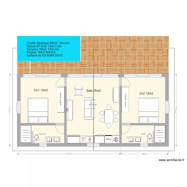 Chalet 60m2. Plan de 