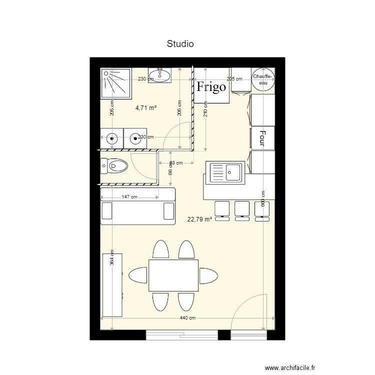 Studio. Plan de 0 pièce et 0 m2