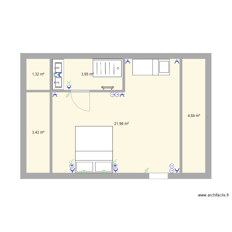 manoir R2 partie 1 . Plan de 5 pièces et 36 m2