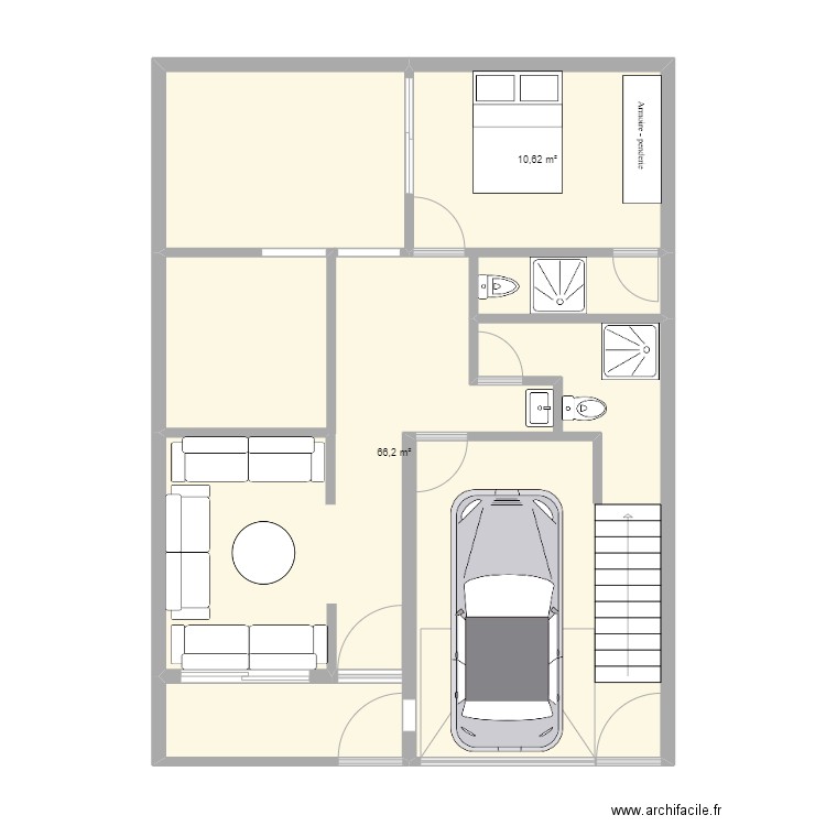 rdc 90. Plan de 2 pièces et 77 m2