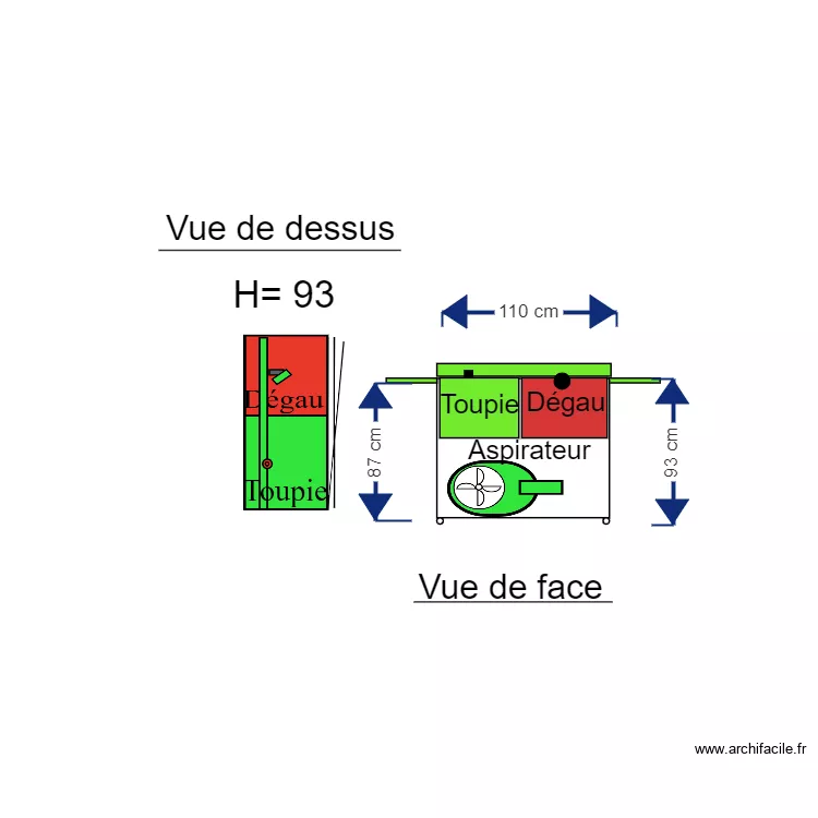 ATELIER Bloc d&eacute;gau et toupie. Plan de 