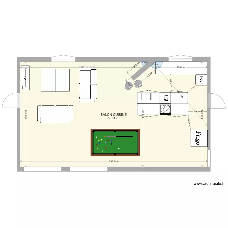 AMENAGEMENT SALON CUISINE BRUNO JANVIER 19 ILOT ET EVIER. Plan de AMENAGEMENT SALON CUISINE BRUNO JANVIER 19 ILOT ET EVIER. Plan de